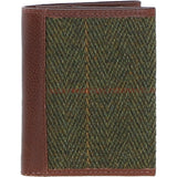 Versatile Ashwood Leather & Tweed RFID Secure Wallet Tan/Green Check: TW-17-010-TGNH