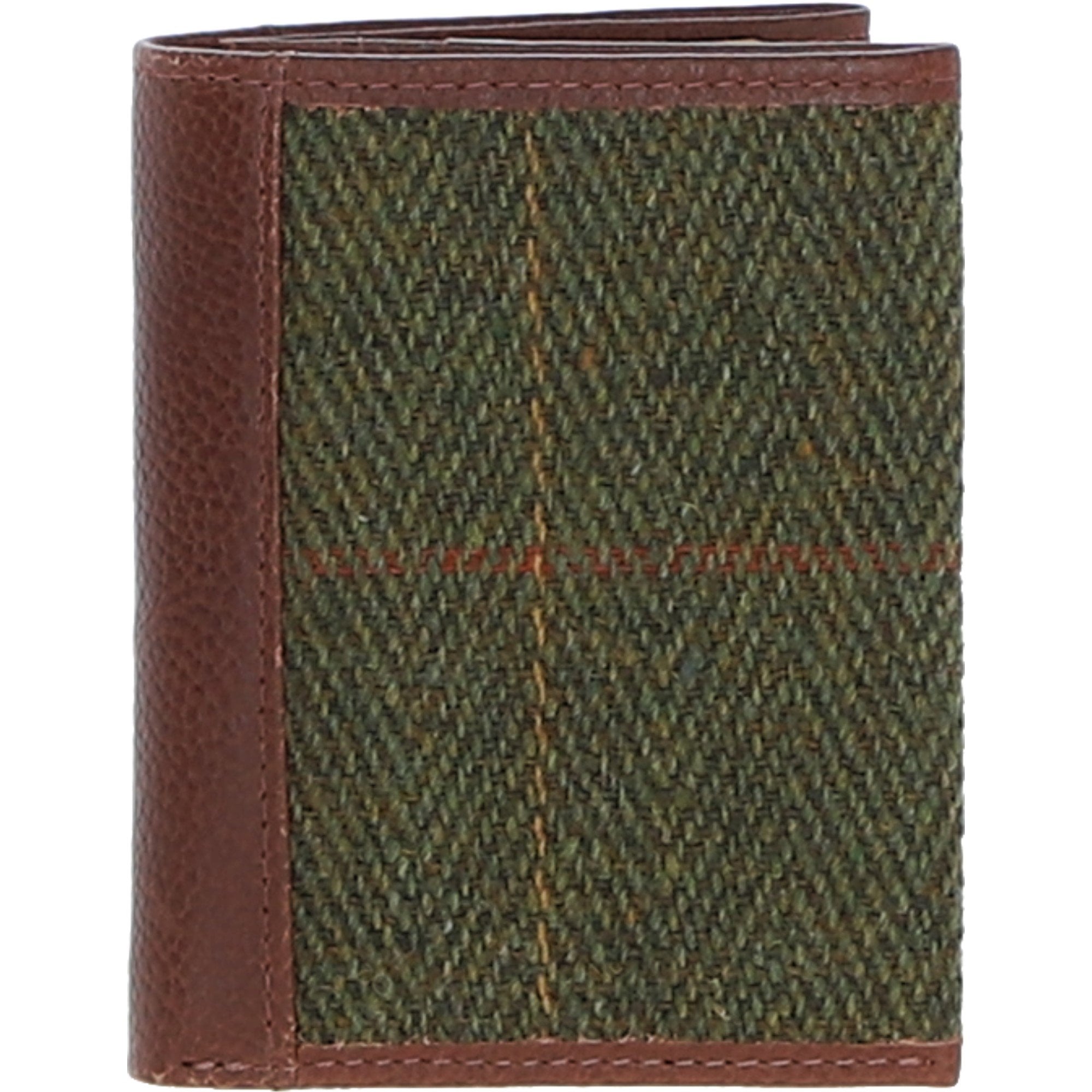 Versatile Ashwood Leather & Tweed RFID Secure Wallet Tan/Green Check: TW-17-010-TGNH