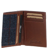 Versatile Ashwood Leather & Harris Tweed® Cloth RFID Secure Wallet Tan/Navy: TW-17-011-TN