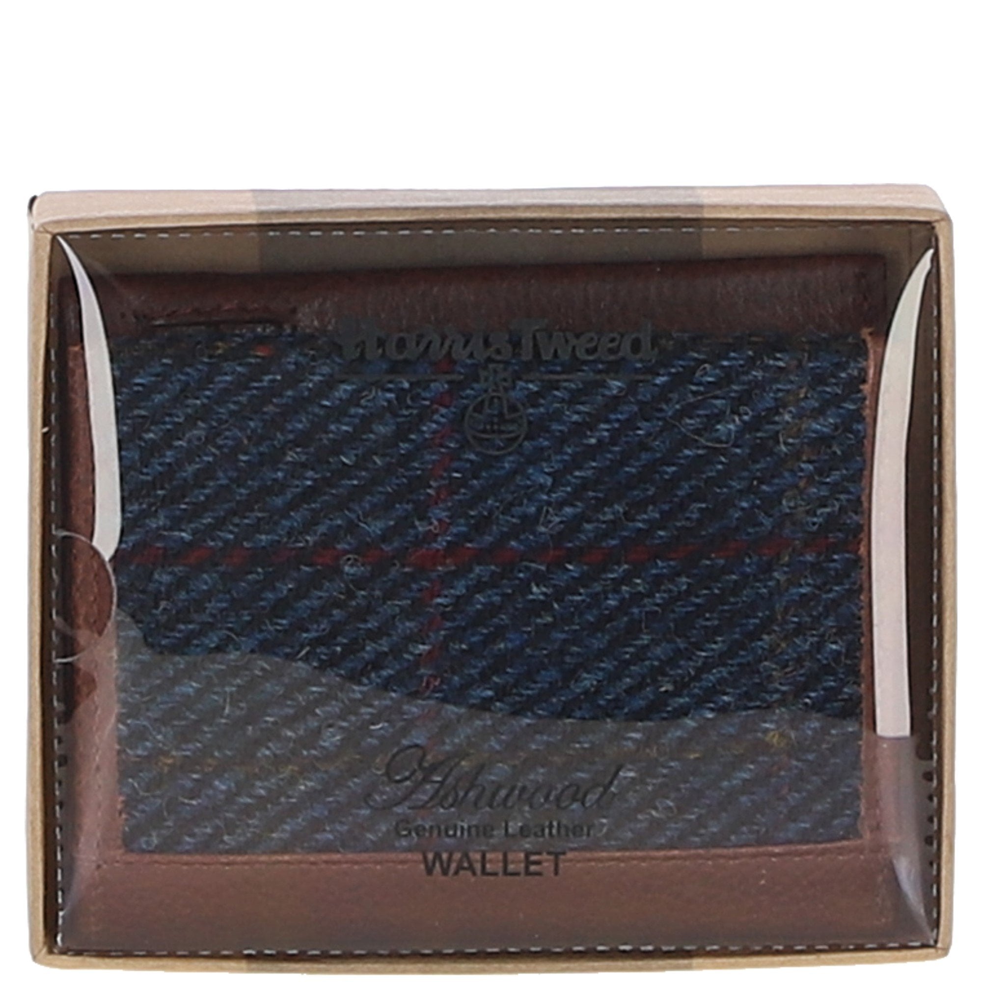 Versatile Ashwood Leather & Harris Tweed® Cloth RFID Secure Wallet Tan/Navy: TW-17-011-TN