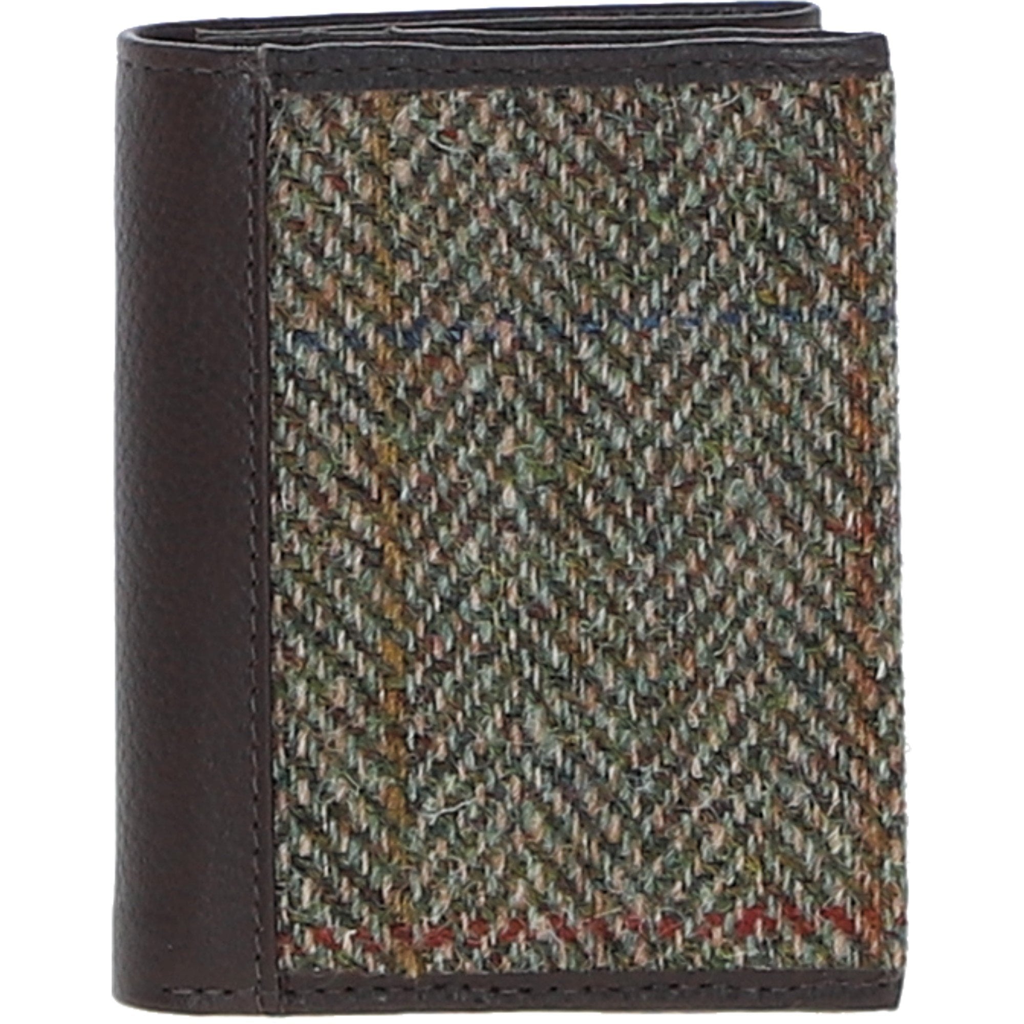 Versatile Ashwood Leather & Harris Tweed® Cloth RFID Secure Wallet Brown/Green: TW-17-09-BG