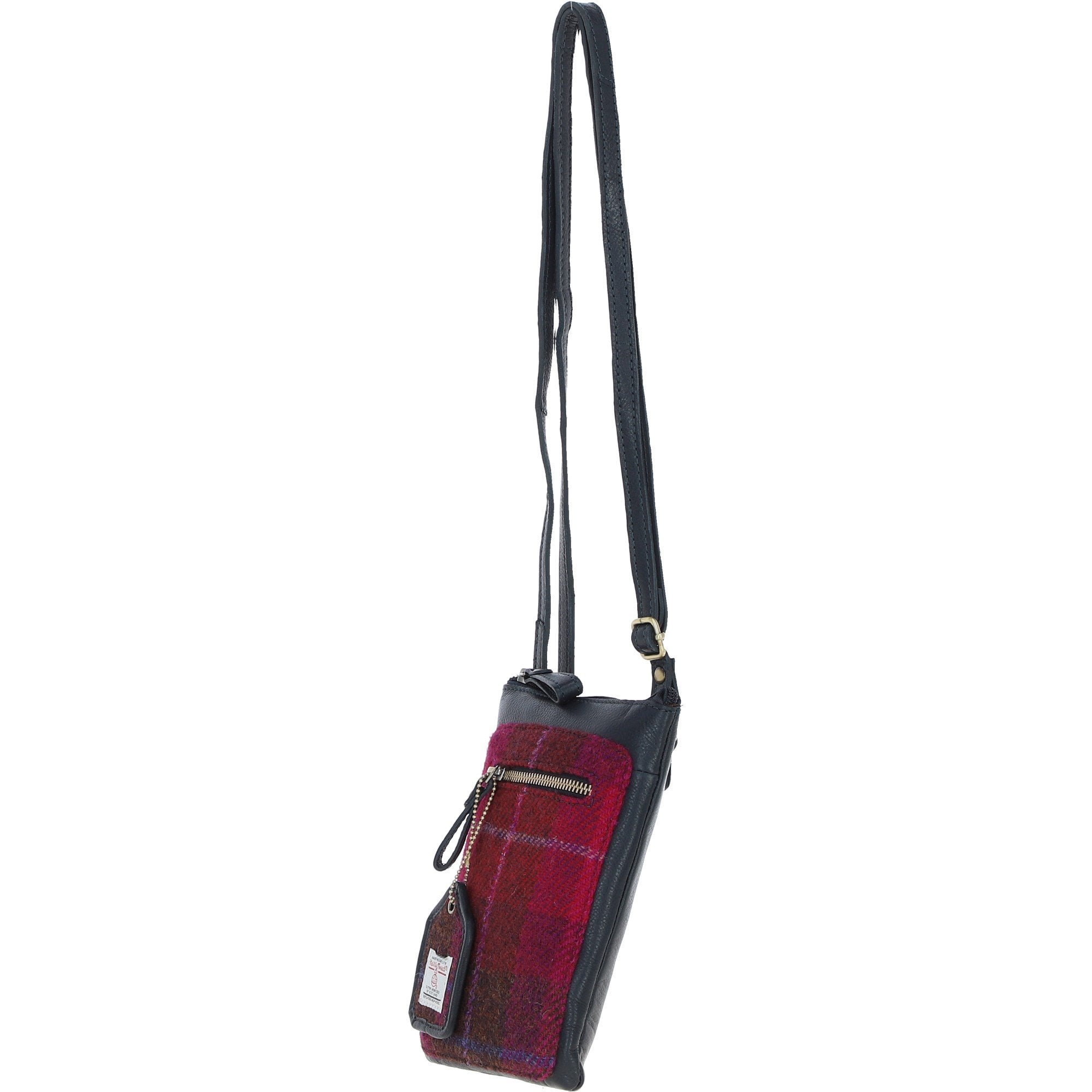 Authentic Ashwood Leather & Harris Tweed® Cloth Crossbody Bag Navy/Pink: TW-29-06-NP