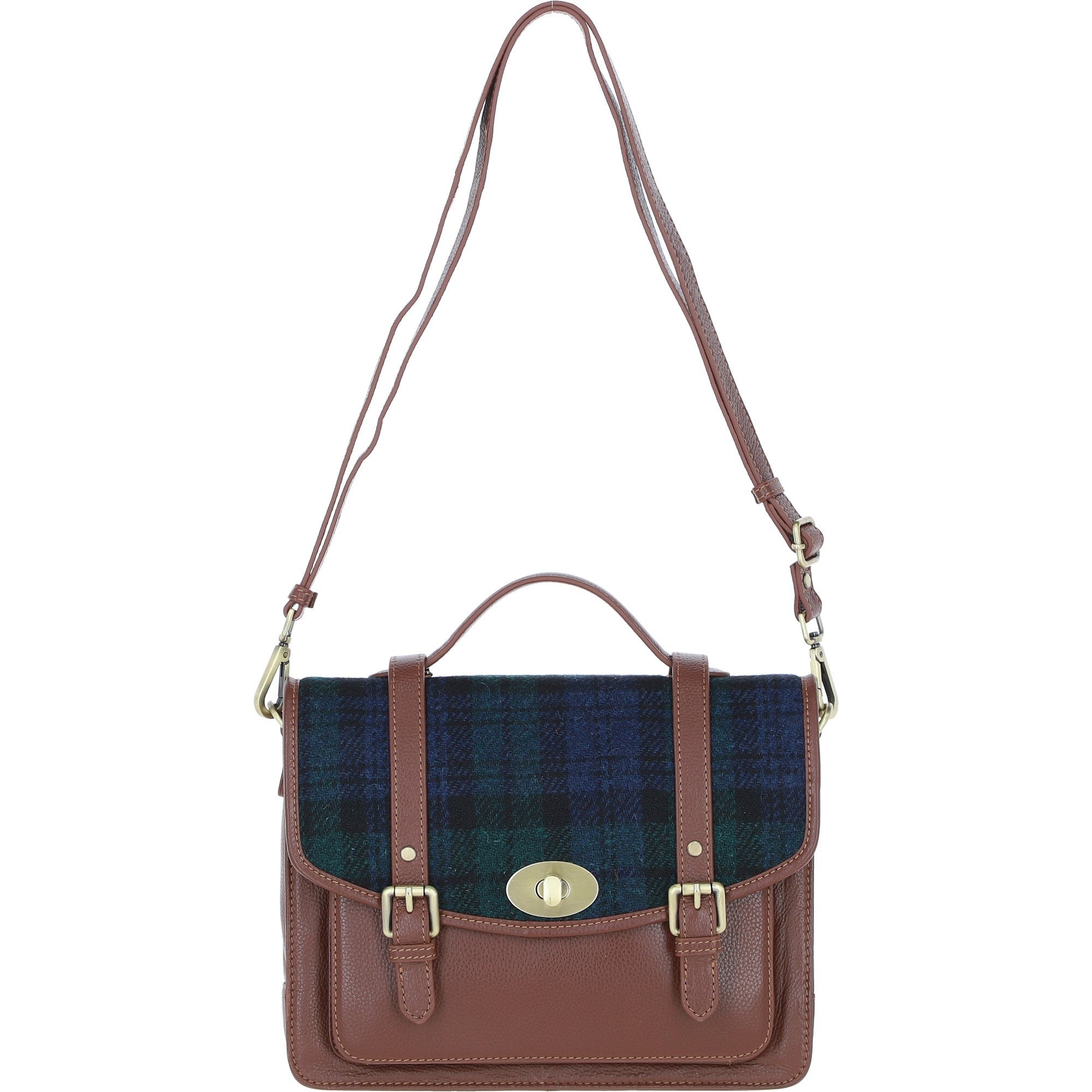 Ashwood Leather & Harris Tweed® Cloth Large Satchel Bag with Twist Lock Tan/Watch: TW-35-04-TW
