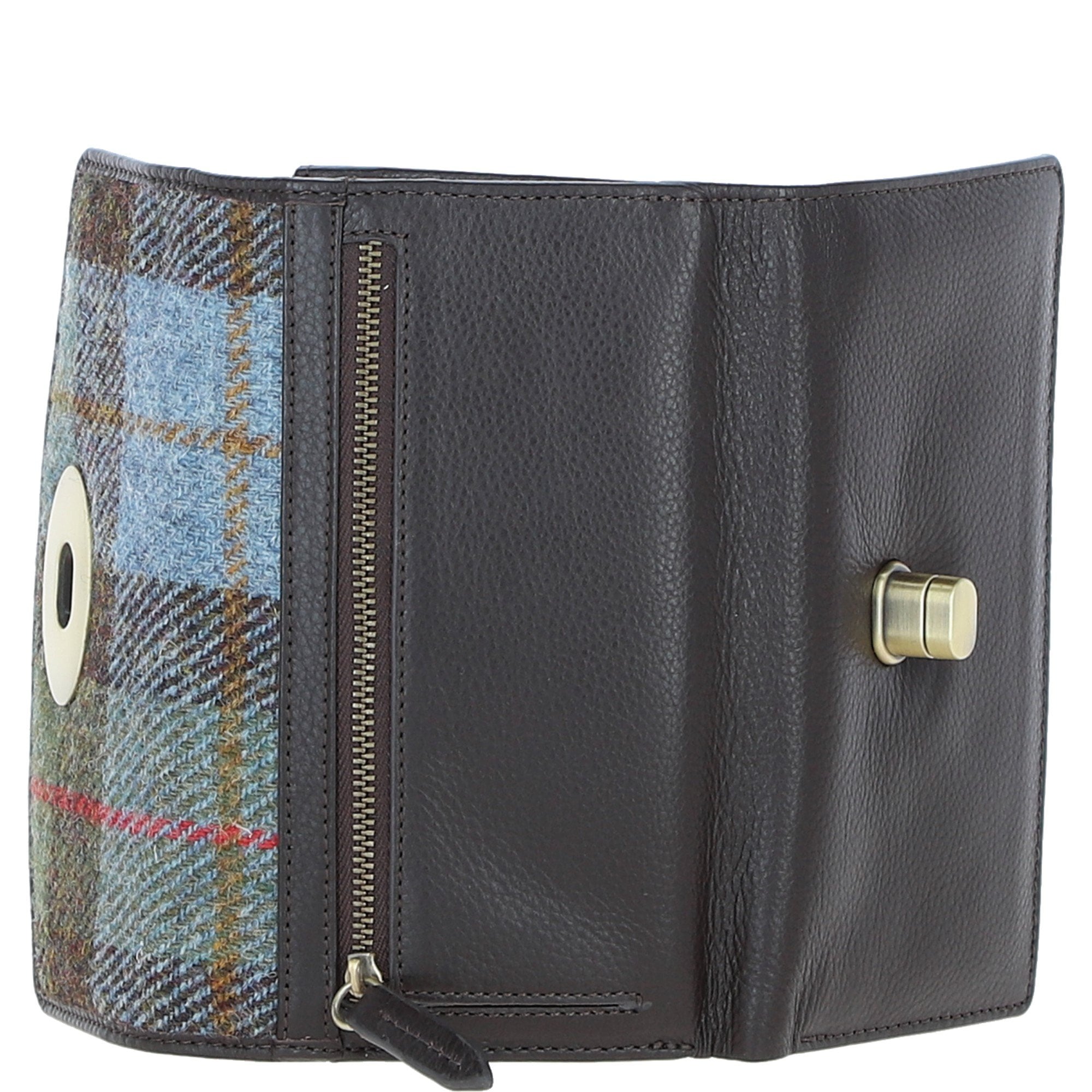 Exquisite Ashwood Leather & Harris Tweed® Cloth Twist-Lock Purse Brown/Mcload: TW-11-01-BM