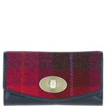 Exquisite Ashwood Leather & Harris Tweed® Cloth Twist-Lock Purse Navy/Pink: TW-11-06-NP