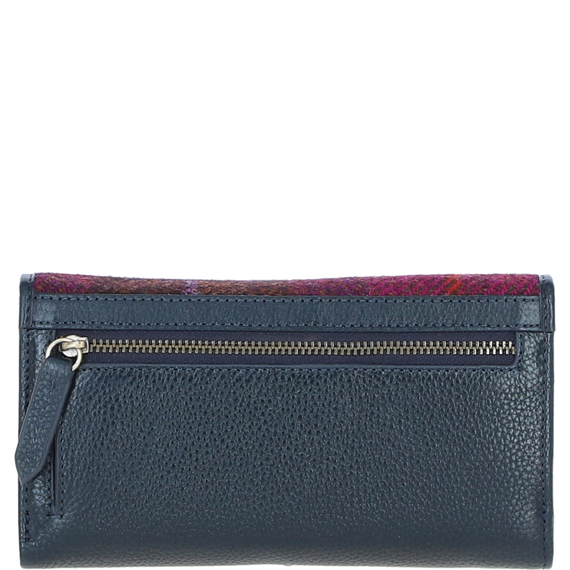 Exquisite Ashwood Leather & Harris Tweed® Cloth Twist-Lock Purse Navy/Pink: TW-11-06-NP