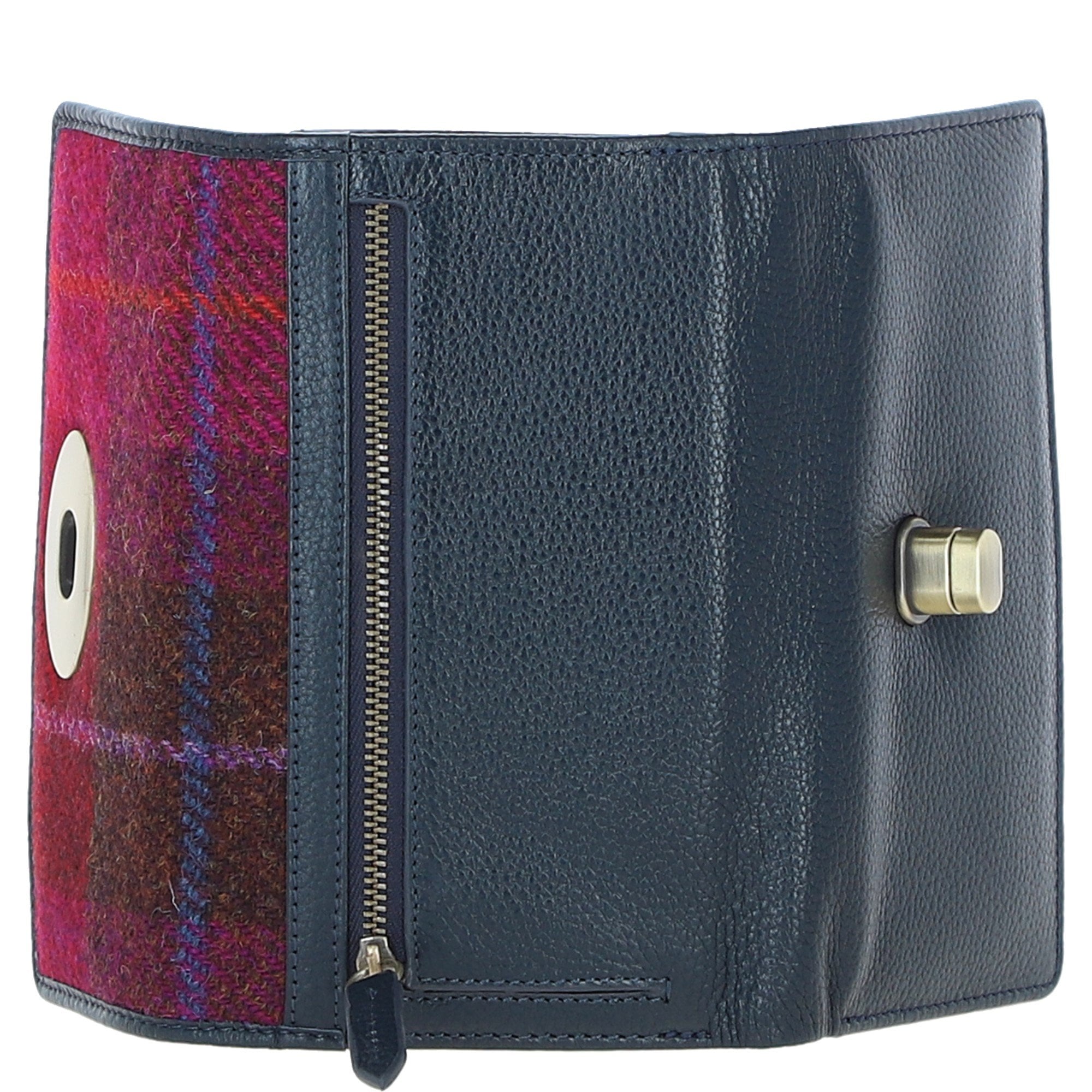 Exquisite Ashwood Leather & Harris Tweed® Cloth Twist-Lock Purse Navy/Pink: TW-11-06-NP