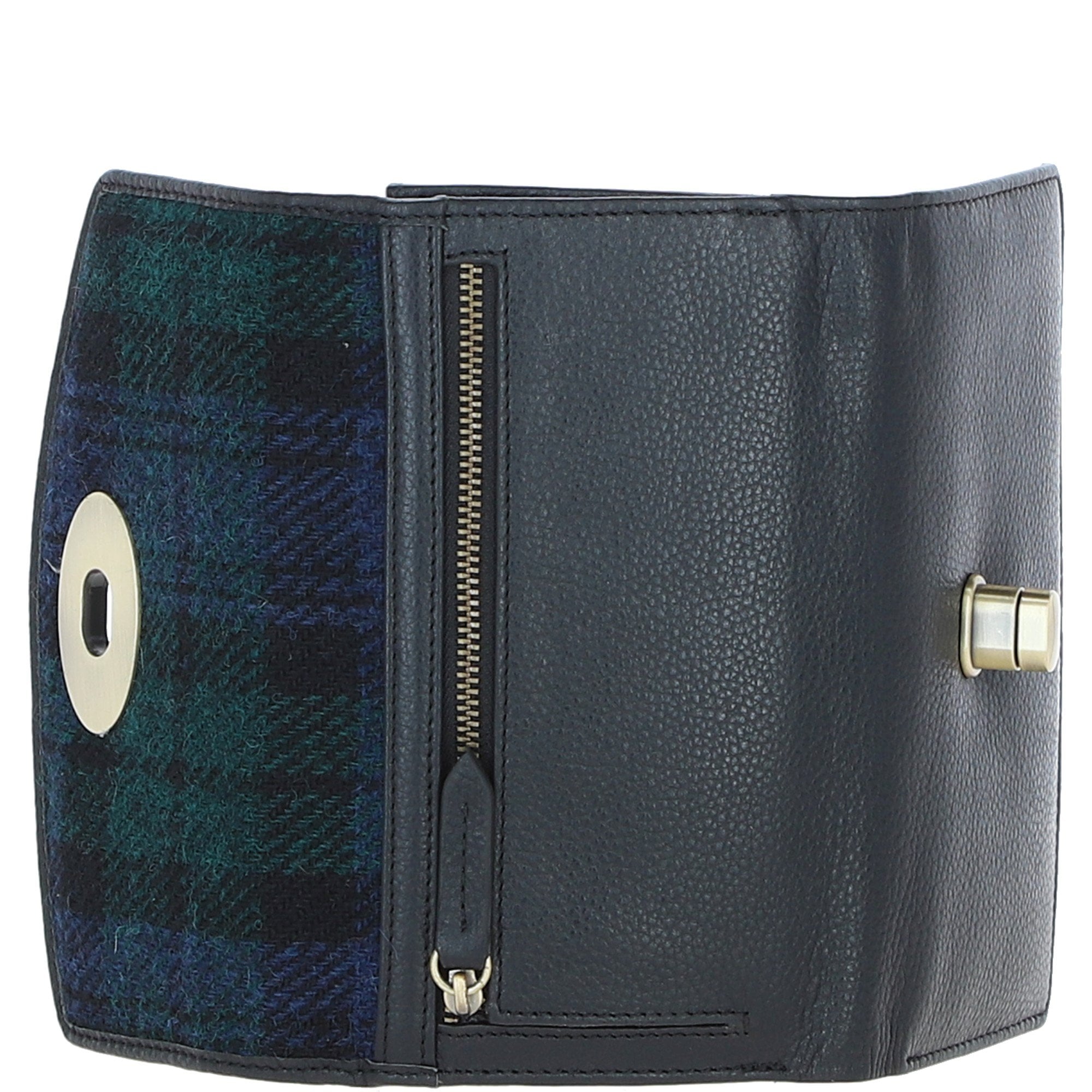 Exquisite Ashwood Leather & Harris Tweed® Cloth Twist-Lock Purse Black/Watch: TW-11-03-BW