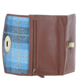 Exquisite Ashwood Leather & Harris Tweed® Cloth Twist-Lock Purse Tan/TL Blue: TW-11-05-TB