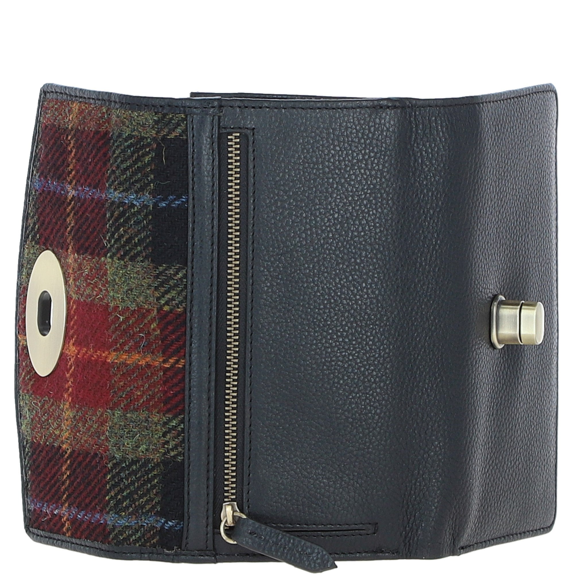 Exquisite Ashwood Leather & Harris Tweed® Cloth Twist-Lock Purse Black/Green/Red: TW-11-07-BR