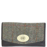 Exquisite Ashwood Leather & Harris Tweed® Cloth Twist-Lock Purse Brown/Green: TW-11-09-BG
