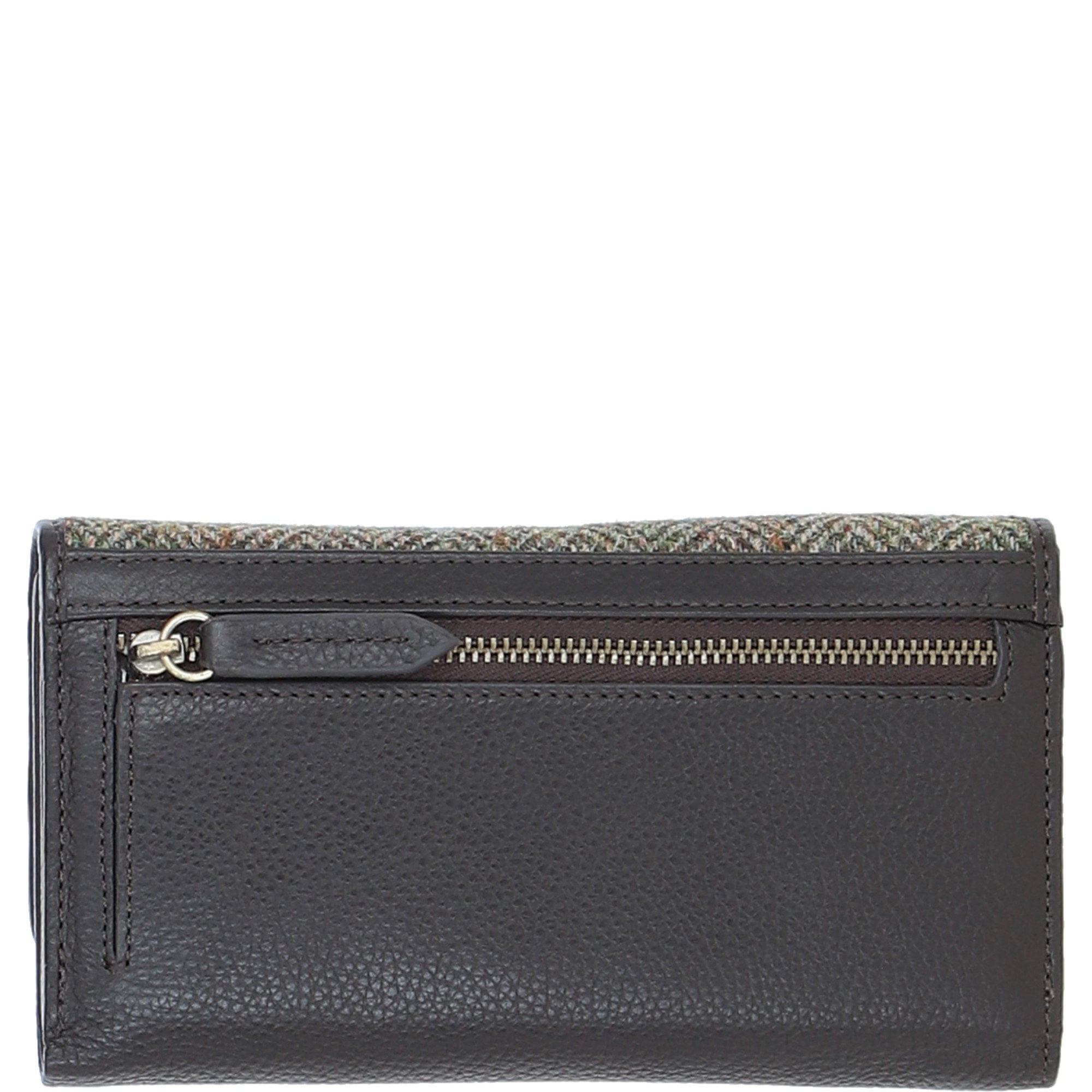 Exquisite Ashwood Leather & Harris Tweed® Cloth Twist-Lock Purse Brown/Green: TW-11-09-BG
