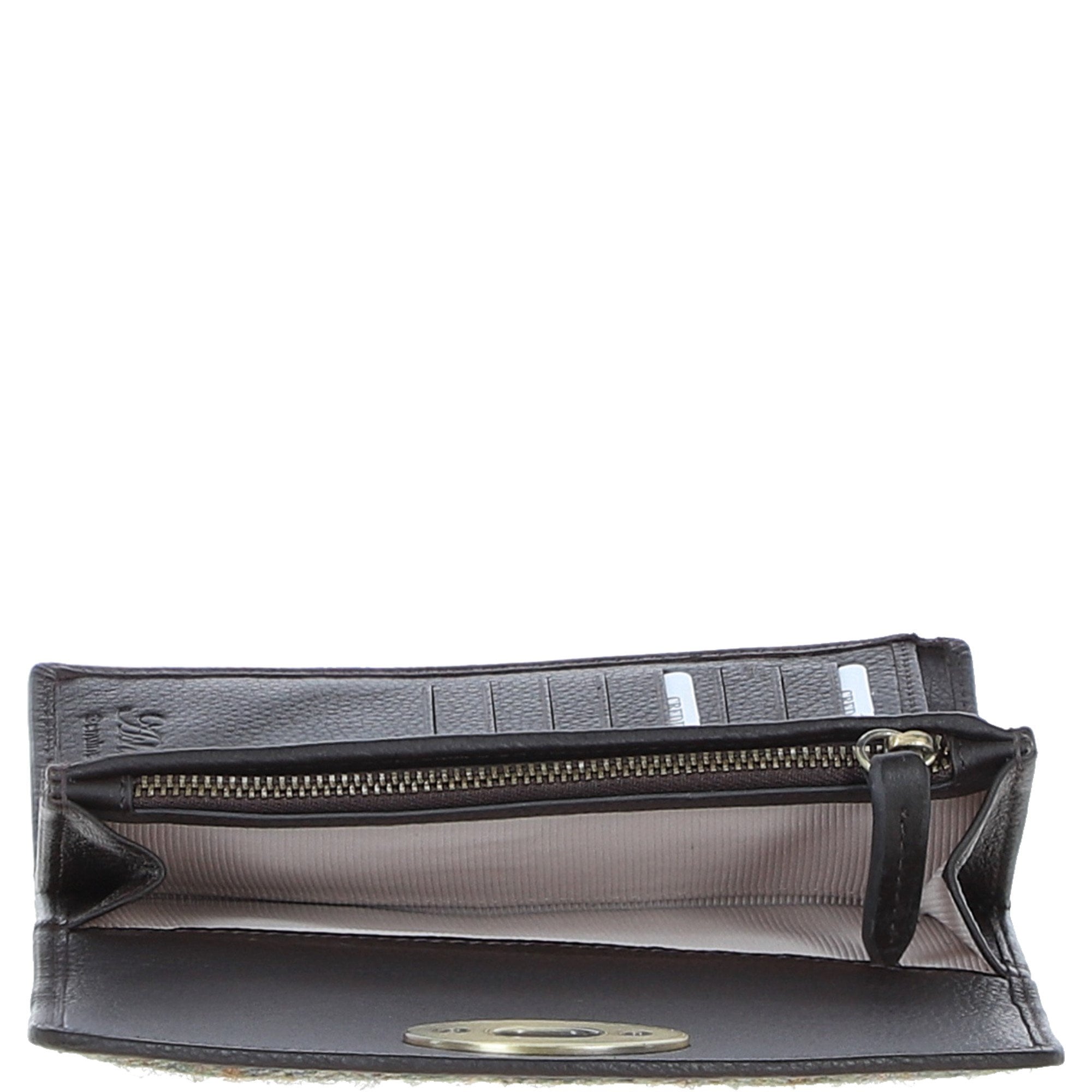 Exquisite Ashwood Leather & Harris Tweed® Cloth Twist-Lock Purse Brown/Green: TW-11-09-BG