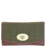 Exquisite Ashwood Leather & Tweed Twist-Lock Purse Tan/Green Check: TW-11-10-TGNH
