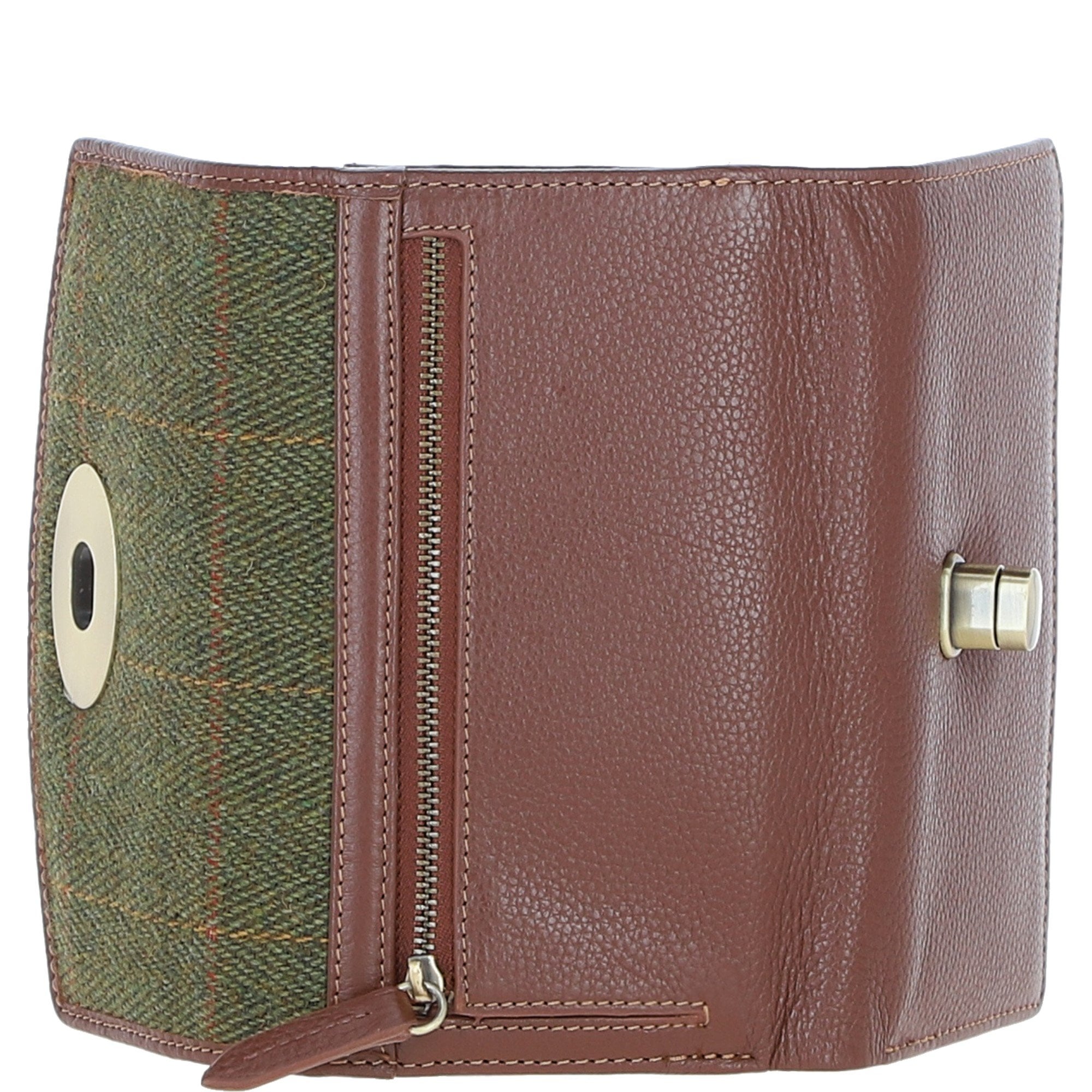 Exquisite Ashwood Leather & Tweed Twist-Lock Purse Tan/Green Check: TW-11-10-TGNH