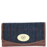 Exquisite Ashwood Leather & Harris Tweed® Cloth Twist-Lock Purse Tan/Navy: TW-11-11-TN