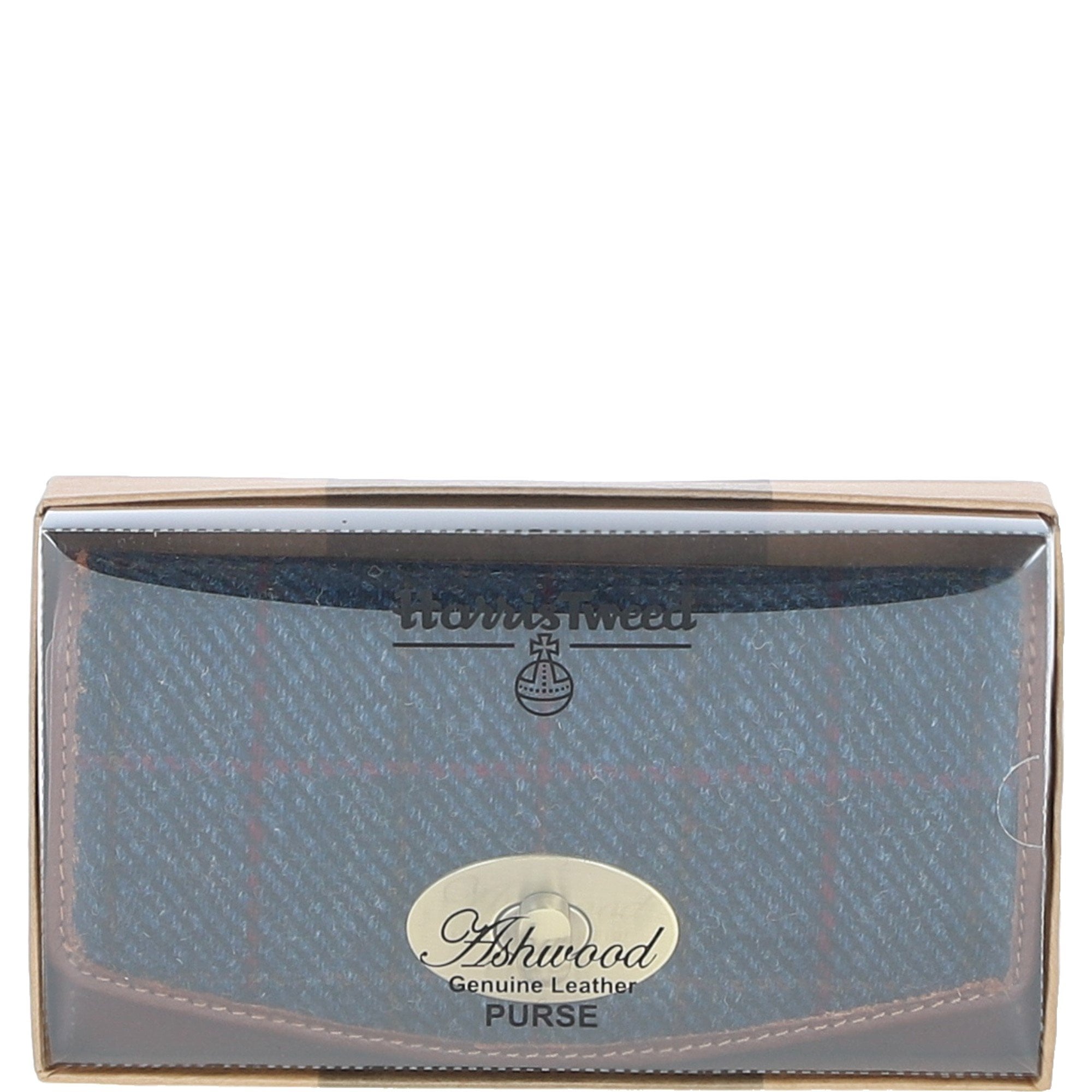 Exquisite Ashwood Leather & Harris Tweed® Cloth Twist-Lock Purse Tan/Navy: TW-11-11-TN