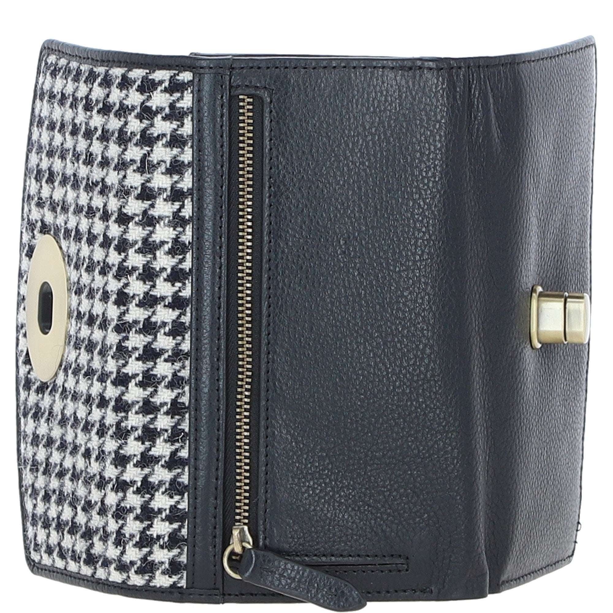 Exquisite Ashwood Leather & Harris Tweed® Cloth Twist-Lock Purse Black/White: TW-11-12-BW