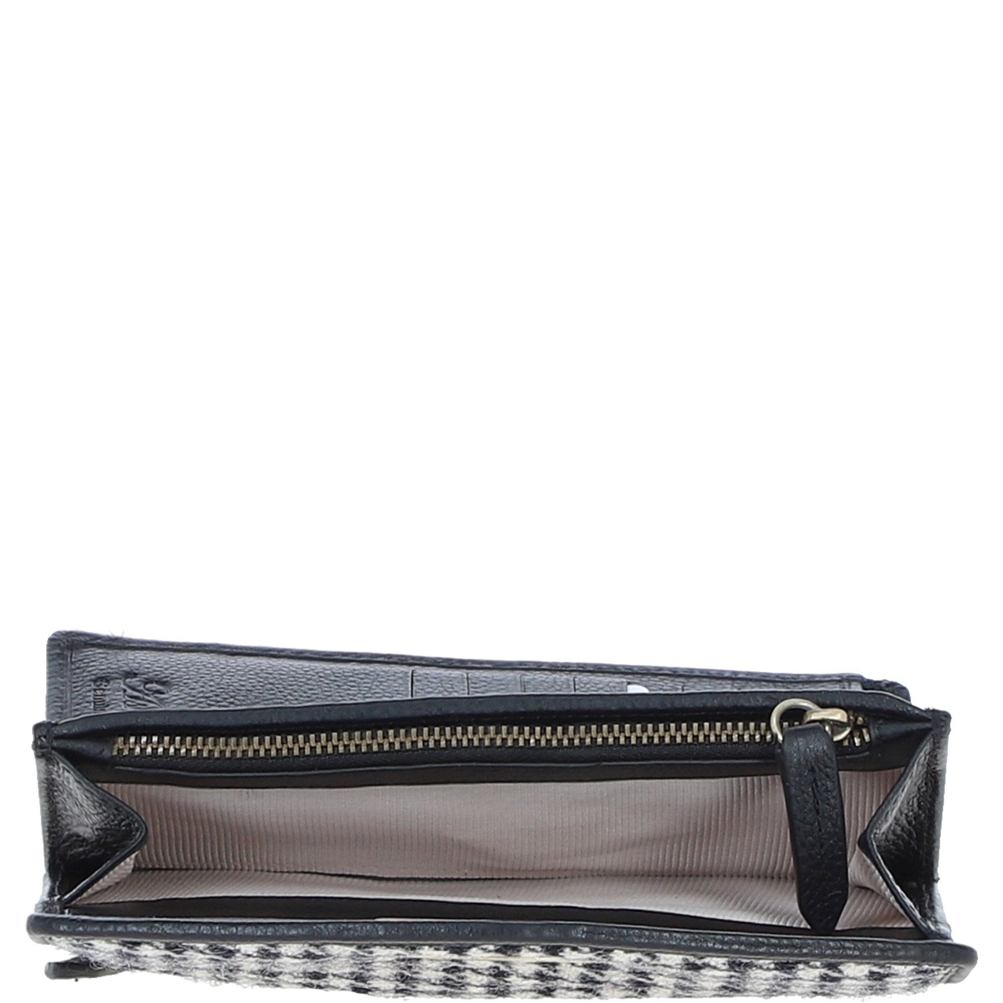 Exquisite Ashwood Leather & Harris Tweed® Cloth Twist-Lock Purse Black/White: TW-11-12-BW