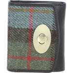 Elegant Ashwood Leather & Harris Tweed® Cloth Trifold Twist-Lock Purse Brown/Mcload: TW-10-01-BM