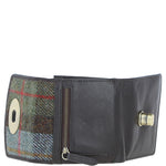 Elegant Ashwood Leather & Harris Tweed® Cloth Trifold Twist-Lock Purse Brown/Mcload: TW-10-01-BM