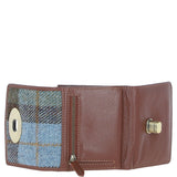 Elegant Ashwood Leather & Harris Tweed® Cloth Trifold Twist-Lock Purse Tann/Mcload: TW-10-02-TM