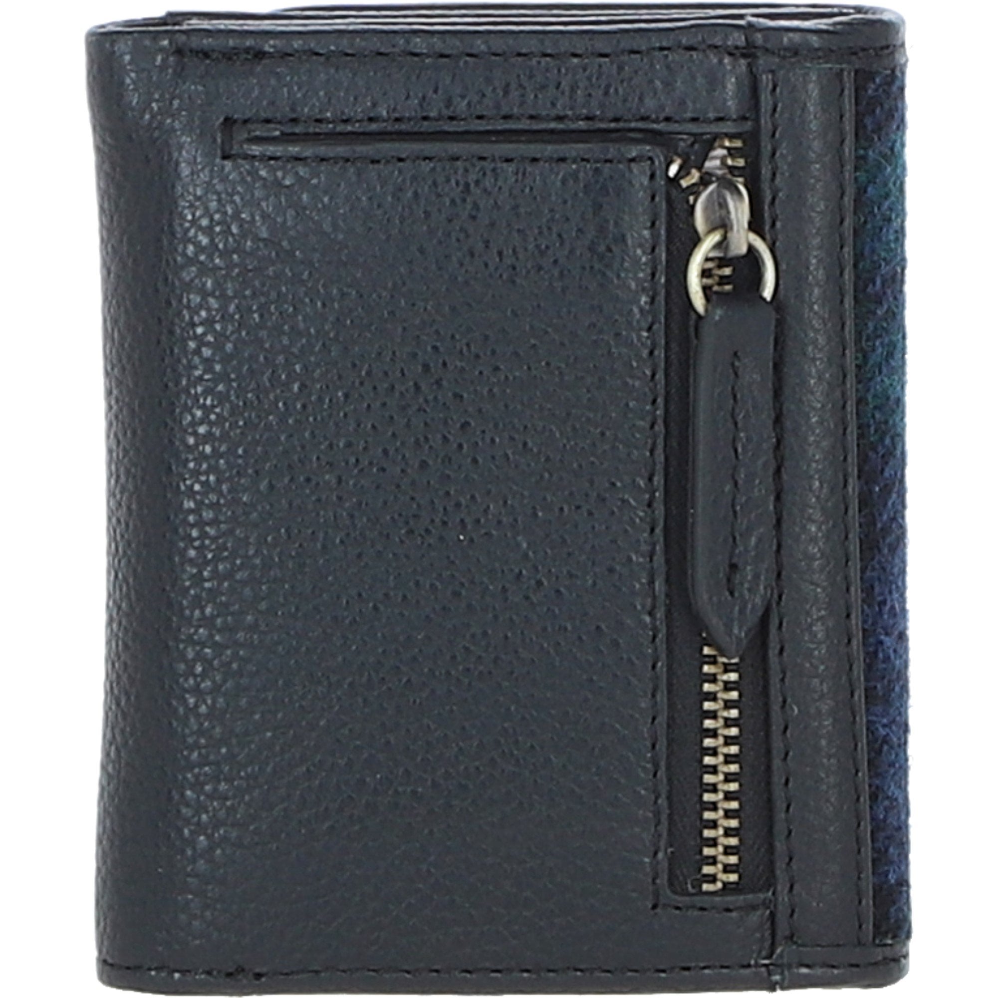 Elegant Ashwood Leather & Harris Tweed® Cloth Trifold Twist-Lock Purse Black/Watch: TW-10-03-BW