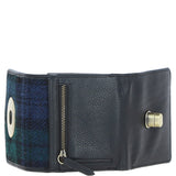 Elegant Ashwood Leather & Harris Tweed® Cloth Trifold Twist-Lock Purse Black/Watch: TW-10-03-BW