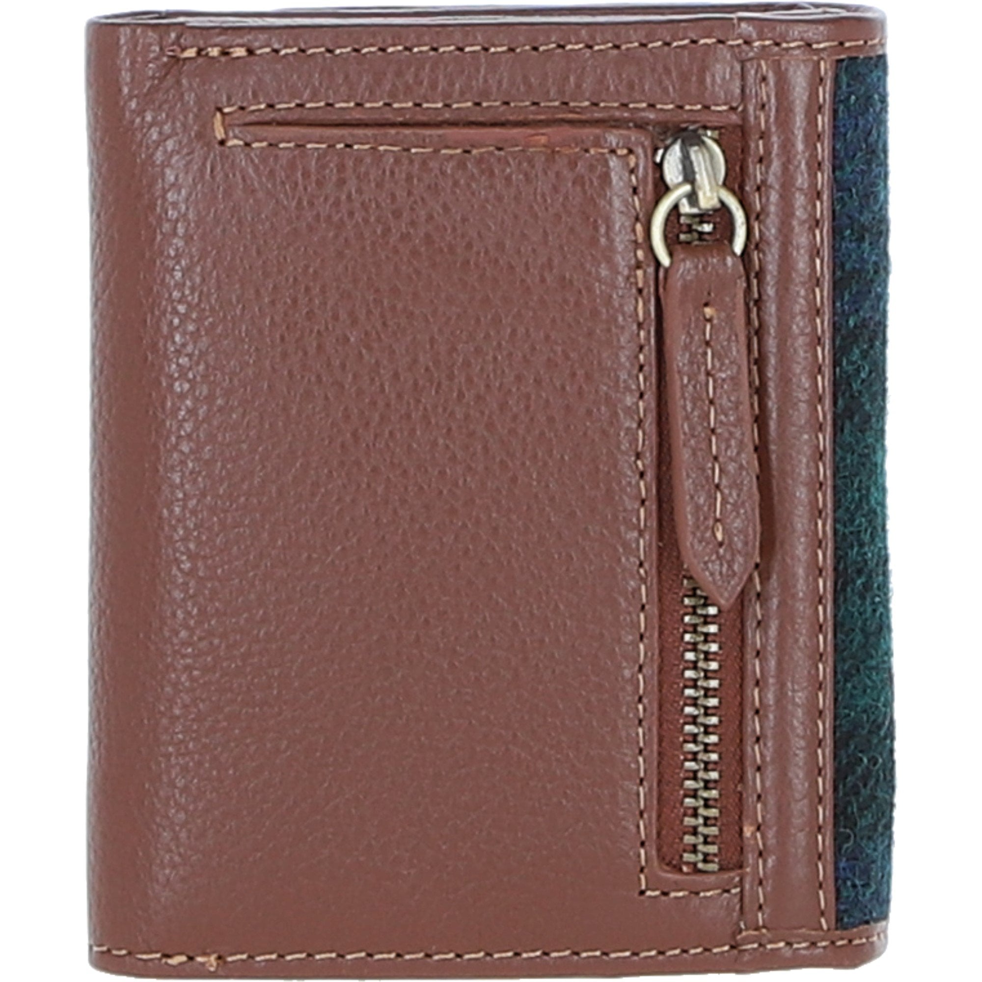 Elegant Ashwood Leather & Harris Tweed® Cloth Trifold Twist-Lock Purse Tan/Watch: TW-10-04-TW