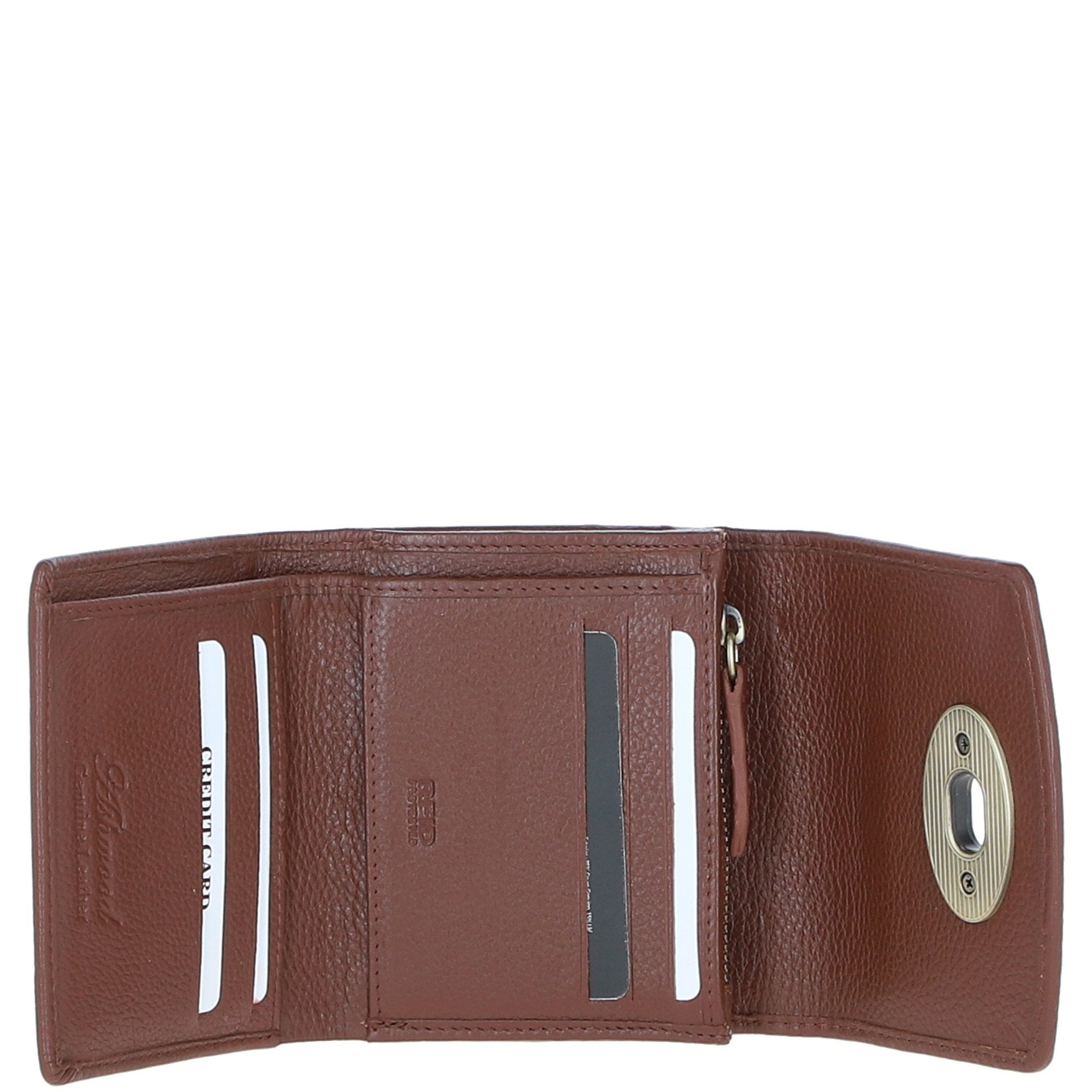 Elegant Ashwood Leather & Harris Tweed® Cloth Trifold Twist-Lock Purse Tan/Watch: TW-10-04-TW