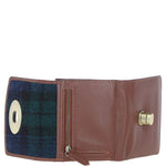 Elegant Ashwood Leather & Harris Tweed® Cloth Trifold Twist-Lock Purse Tan/Watch: TW-10-04-TW