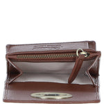 Elegant Ashwood Leather & Harris Tweed® Cloth Trifold Twist-Lock Purse Tan/Watch: TW-10-04-TW