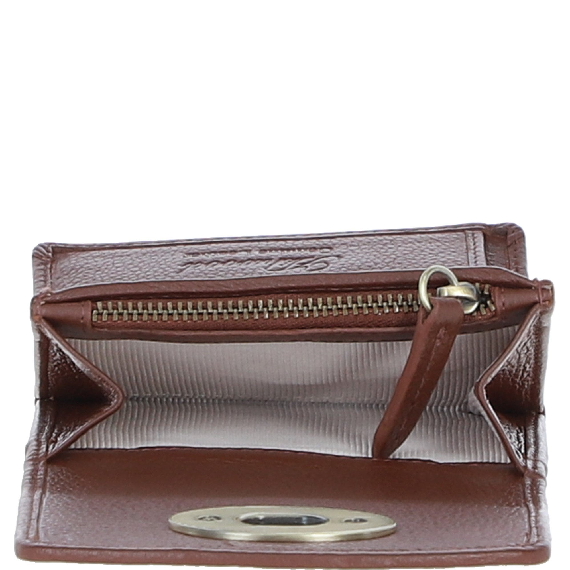 Elegant Ashwood Leather & Harris Tweed® Cloth Trifold Twist-Lock Purse Tan/Watch: TW-10-04-TW