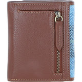 Elegant Ashwood Leather & Harris Tweed® Cloth Trifold Twist-Lock Purse Tan/TL Blue: TW-10-05-TB