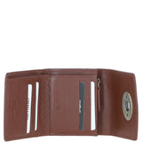 Elegant Ashwood Leather & Harris Tweed® Cloth Trifold Twist-Lock Purse Tan/TL Blue: TW-10-05-TB