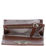 Elegant Ashwood Leather & Harris Tweed® Cloth Trifold Twist-Lock Purse Tan/TL Blue: TW-10-05-TB