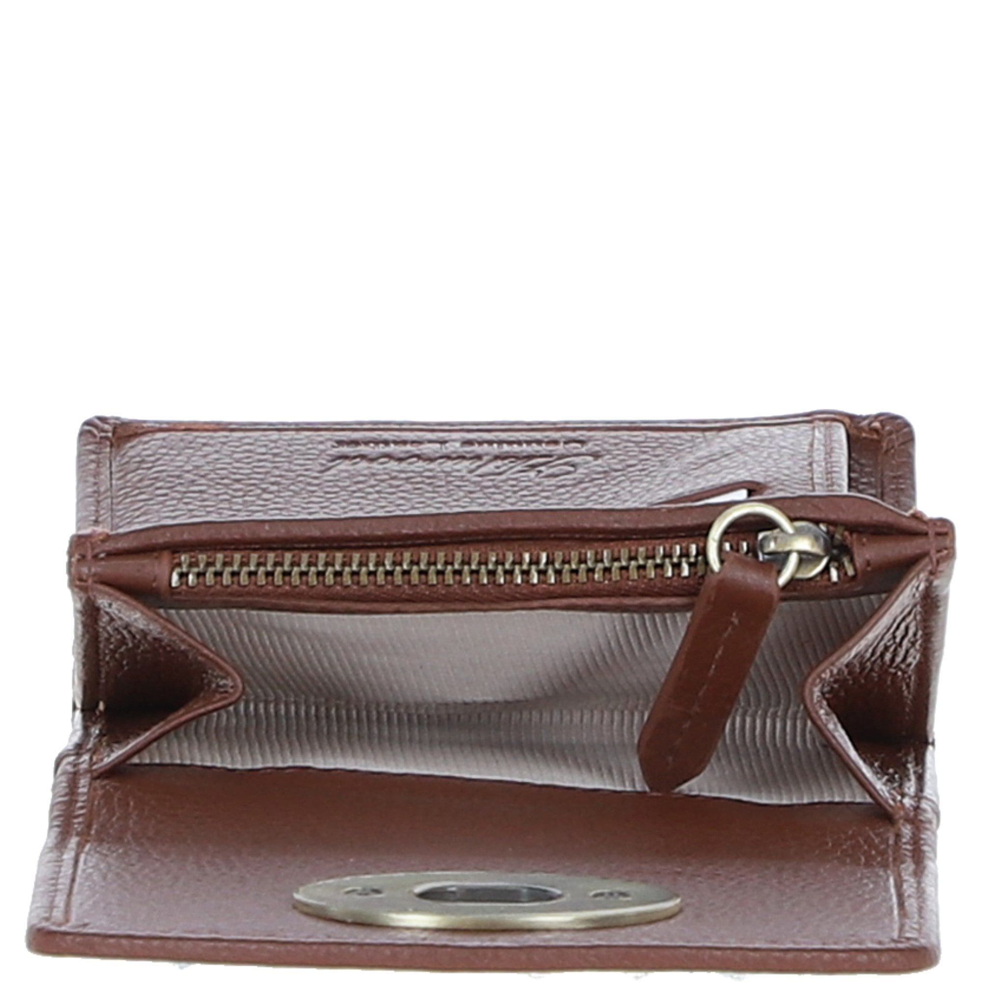 Elegant Ashwood Leather & Harris Tweed® Cloth Trifold Twist-Lock Purse Tan/TL Blue: TW-10-05-TB