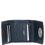 Elegant Ashwood Leather & Harris Tweed® Cloth Trifold Twist-Lock Purse Navy/Pink: TW-10-06-NP
