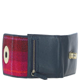 Elegant Ashwood Leather & Harris Tweed® Cloth Trifold Twist-Lock Purse Navy/Pink: TW-10-06-NP