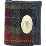 Elegant Ashwood Leather & Harris Tweed® Cloth Trifold Twist-Lock Purse Black/Green/Red: TW-10-07-BR