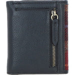 Elegant Ashwood Leather & Harris Tweed® Cloth Trifold Twist-Lock Purse Black/Green/Red: TW-10-07-BR