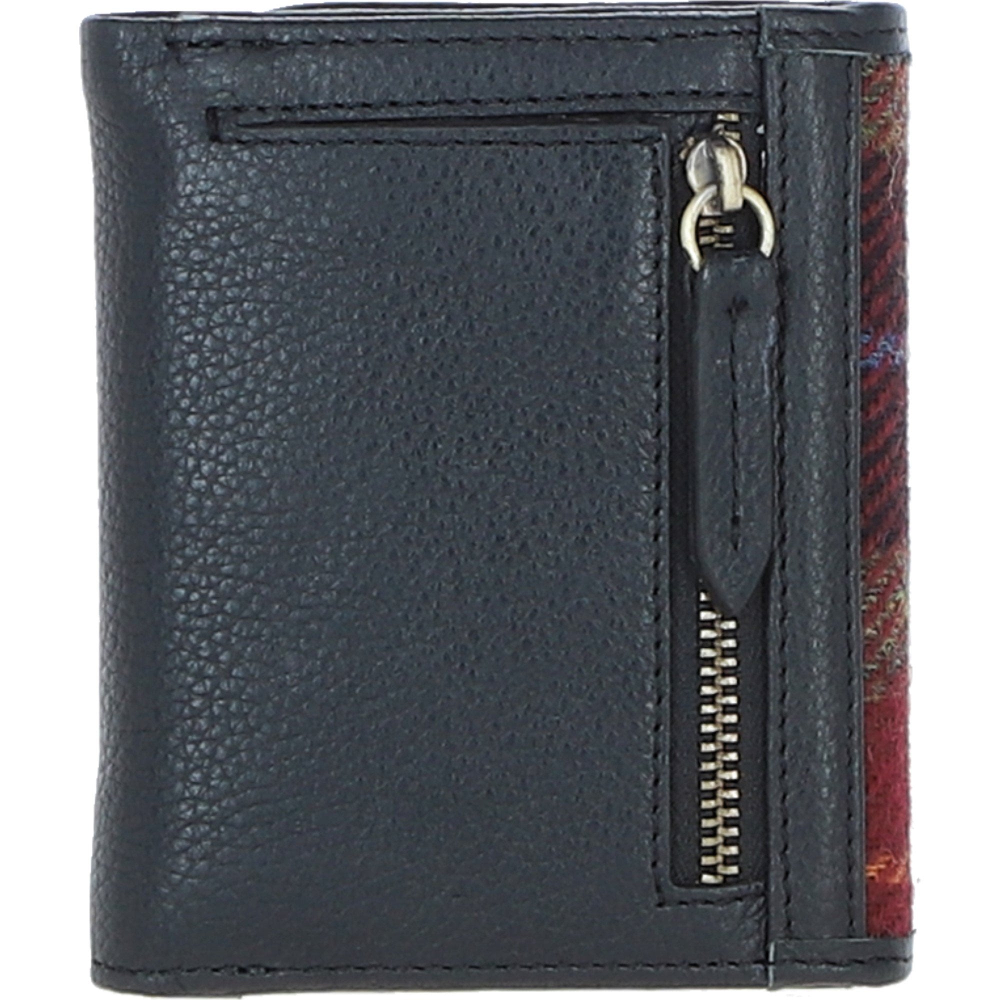 Elegant Ashwood Leather & Harris Tweed® Cloth Trifold Twist-Lock Purse Black/Green/Red: TW-10-07-BR