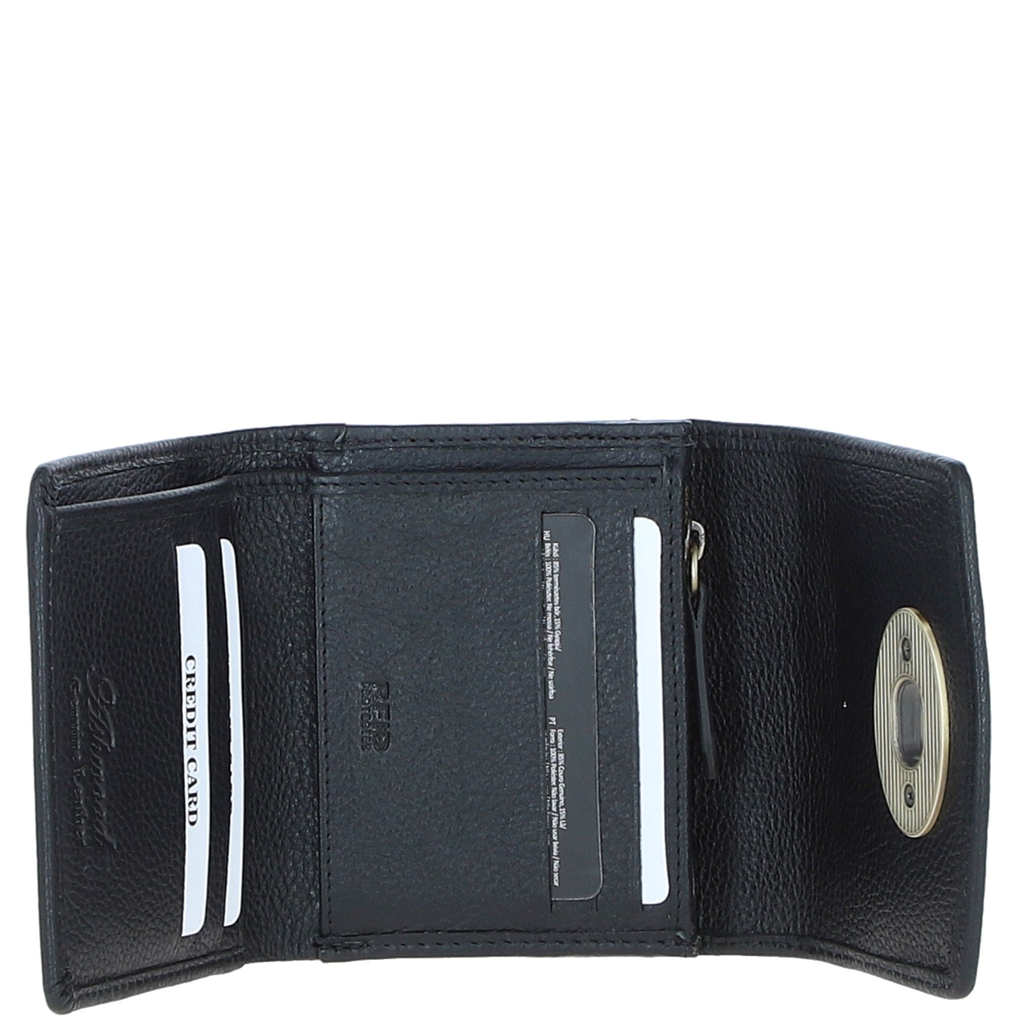 Elegant Ashwood Leather & Harris Tweed® Cloth Trifold Twist-Lock Purse Black/Green/Red: TW-10-07-BR