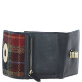 Elegant Ashwood Leather & Harris Tweed® Cloth Trifold Twist-Lock Purse Black/Green/Red: TW-10-07-BR