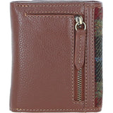 Elegant Ashwood Leather & Harris Tweed® Cloth Trifold Twist-Lock Purse Tan/Green/Red: TW-10-08-TR