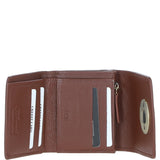 Elegant Ashwood Leather & Harris Tweed® Cloth Trifold Twist-Lock Purse Tan/Green/Red: TW-10-08-TR