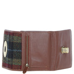 Elegant Ashwood Leather & Harris Tweed® Cloth Trifold Twist-Lock Purse Tan/Green/Red: TW-10-08-TR