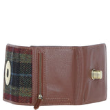 Elegant Ashwood Leather & Harris Tweed® Cloth Trifold Twist-Lock Purse Tan/Green/Red: TW-10-08-TR