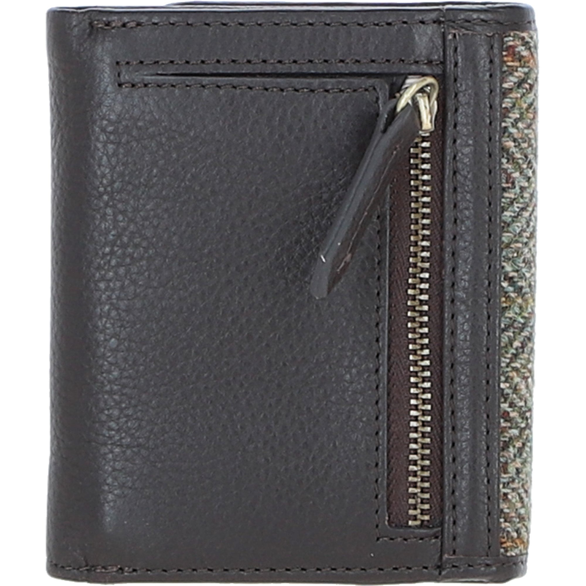 Elegant Ashwood Leather & Harris Tweed® Cloth Trifold Twist-Lock Purse Brown/Green: TW-10-09-BG