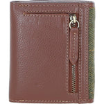Elegant Ashwood Leather & Harris Tweed® Cloth Trifold Twist-Lock Purse Tan/Green Check: TW-10-10-TGNH